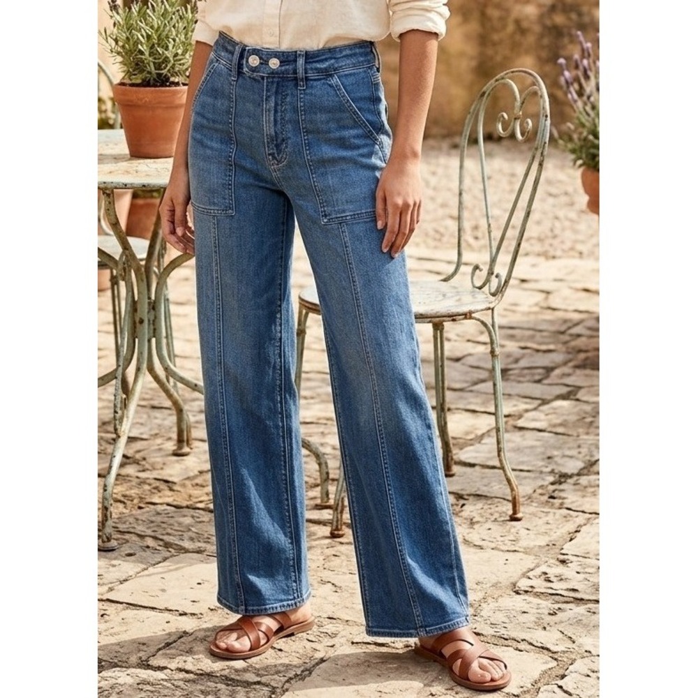 American Eagle Super High Rise Baggy Wide Leg Jeans Women's 4 Short Blue Stretch
